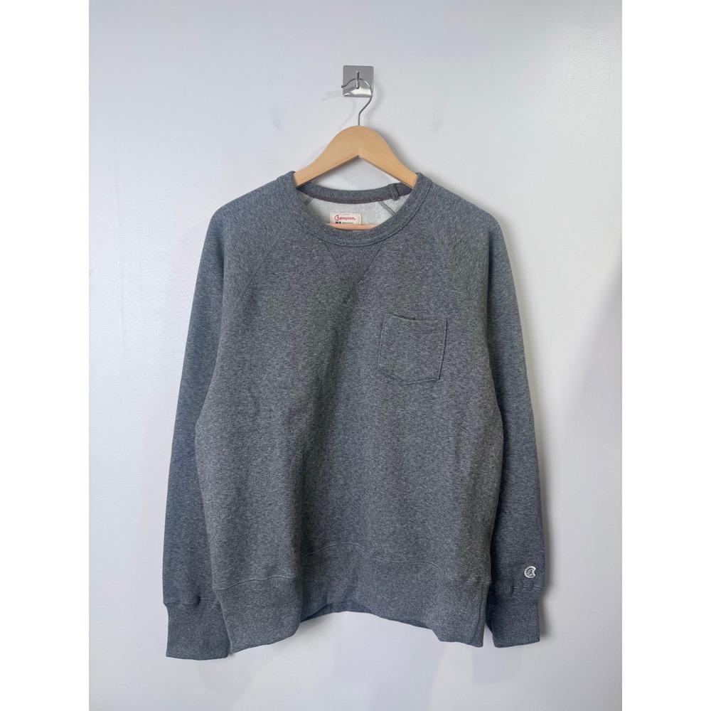 Champion + Todd Snyder Men Gray Sweatshirt Pocket Raglan Fleece Large